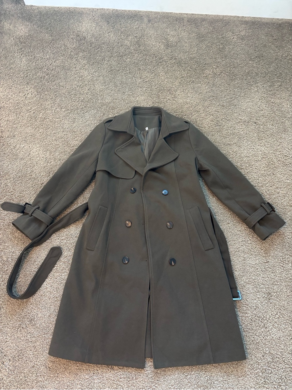 Double-Breasted Olive Green Trench Coat